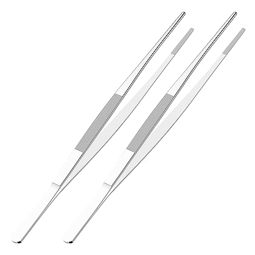 2 PCS 12 Inch Stainless Steel Tweezers, with Straight Round Blunt Serrated Tip, 0.07 Inch Thickness Stainless Steel, Multipurpose Daily Garden Home Lab Craft Repairing Tool - size: 12"L(0.07"T)