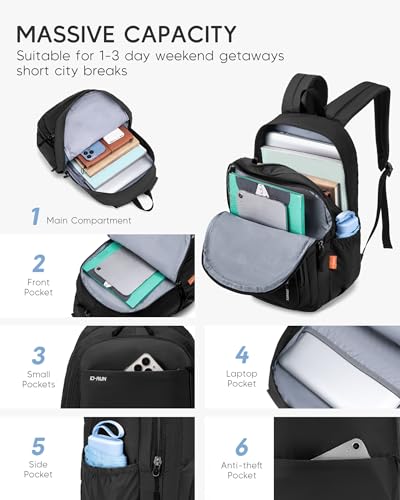 40x30x15 cm Personal Item Travel Bag,16x12x6 inch Small Carry On Backpack 20L, Flight Approved Underseat Travel Bag Cabin Size Lightweight Black