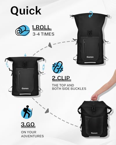 Gonex Waterproof Ultralight TPU Backpack 35L Roll Top Dry Bag, Kayaking | Back Padding, Camping, Fishing, Travel, Adjustable Straps, External & Internal Storage Pockets, Black - color: Black, size: 35L