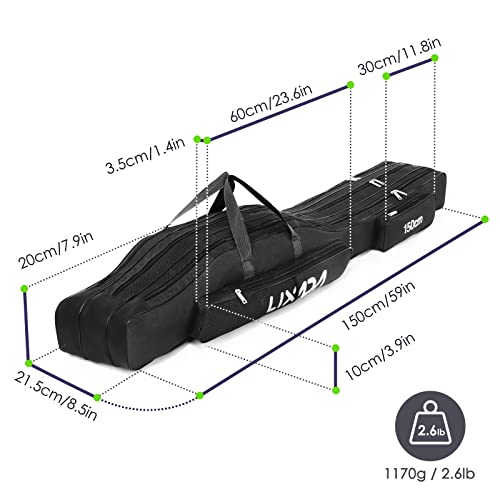 Lixada Fishing Rod Case, 3 Layers Oxford Fishing Rod Bag, Portable Foldable Fishing Pole Bag, Fishing Rod Carrier Fishing Tackle Storage Bag Travel Carry for Fishing Gear & Equipment - color: Black, size: 150cm