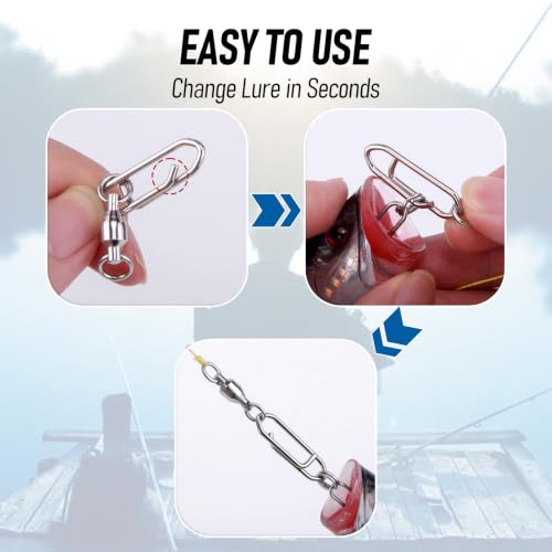 Alwonder 30-Pack Fishing Speed Clips Quick Change Snap Swivels, Ball Bearing Swivel Power Clips Fishing Snap Swivels Freshwater Saltwater Crankbait Popper Lures Quick Snaps Connectors Tackle - size: Size 1+S (44LB) 30pcs