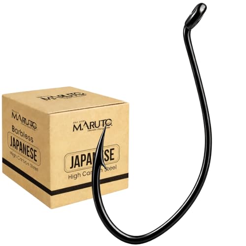 Maruto Barbed Fishing Hooks – Barbed Sickle Hooks in Strong Japanese High Carbon Steel, Sizes 1/0 to 11/0, Colors Black, Pink and Red - color: Black, size: 1/0–46 Hooks