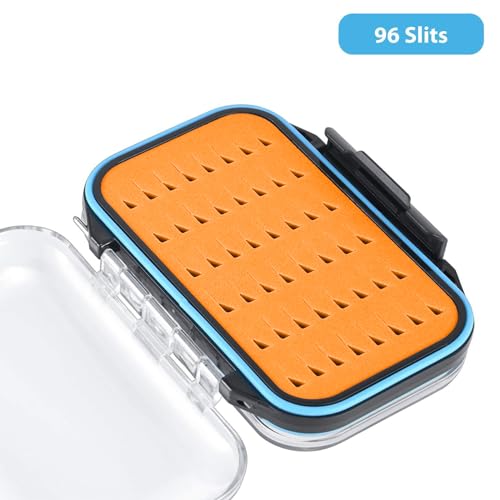 Gonex Fly Boxes for Fly Fishing Jig Boxes Two-Sided Waterproof Lightweight Fly Fishing Box Easy Grip Transparent Lid Fly Fishing Lures Box, 4.1"x 3.0"x 1.2", Orange - color: Orange, Black, Transparent, size: Size A (4.1"x 3.0"x 1.2")