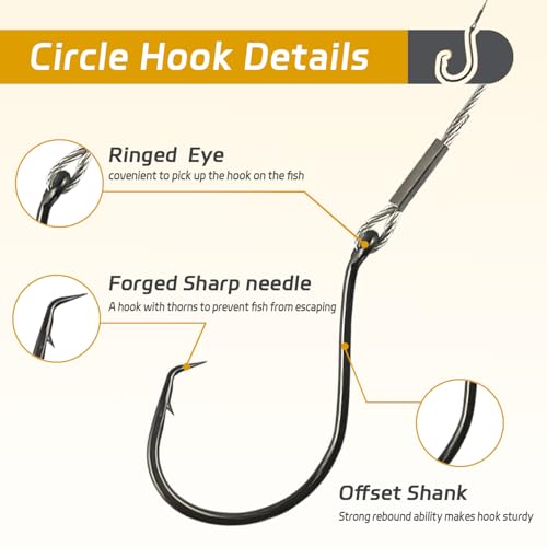 Fishing Hook Rigs 25/50 Pack - Circle Hook 1/0-10/0 with Stainless Steel Leader, Crane Swivel - Heavy Duty Saltwater Rigs for Catfish, Shark, Surf & Bottom Fishing - size: 7/0