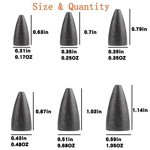 50Pcs Fishing Sinkers Weights Kit Worm Fishing Sinker Weight Bullet Lead Sinkers Fishing Set
