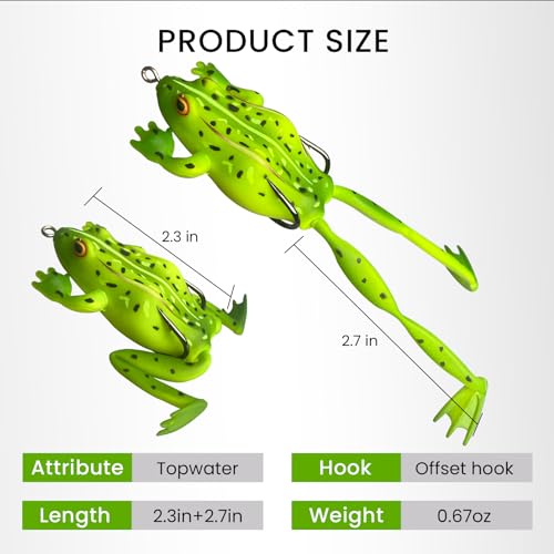 Pristis 3 pcs Topwater Fishing Plopper Lures, Floating Popper Bait Set with Chemically Sharpened Hooks for Saltwater Freshwater, Top Water Plopping Swimbait Teaser for Bass Tuna Perch Pike Crappie - color: 4-Legged Frog Soft Lures