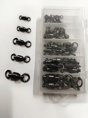 50 Pack Fishing Ball Bearing Swivels, Fishing Tackle Heavy Duty Black Nickel Terminal Tackle Barrel Swivels Leader Lures Connector Stainless Swivels Fishing Tackle - color: Black