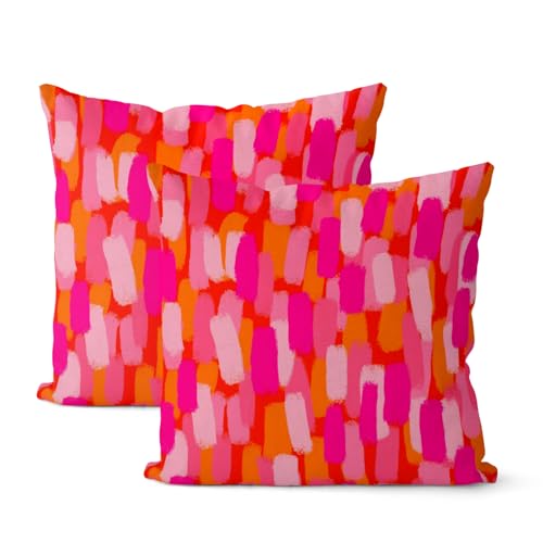 Preppy Hot Pink Pillow Covers 16x16 Inch 2 Pcs Burnt Orange Abstract Paint Decor Throw Pillows Modern Aesthetic Funky Outdoor Holiday Decoration Pillowcase Linen Cushion Cover for Couch Bed - color: Preppy Pink Orange, size: 16" x 16" (Pack of 2)