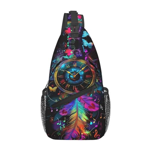 Clock With Dream Catcher Sling Backpack Chest Bag Crossbody Shoulder Bag Gym Cycling Travel Hiking Daypack For Men Women - color: Clock With Dream Catcher