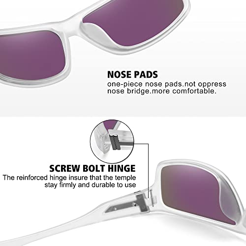 STORYCOAST Polarized Sports Sunglasses for Men Women Unbreakable Frame Cycling Fishing Driving - color: Matte Clear Frame-green Mirror Lens