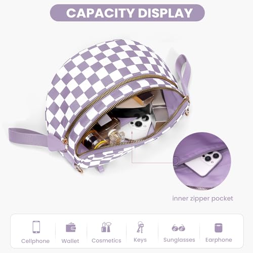 Checkered Crossbody Bum Bags for Women Nylon Checkered Purse Checkerboard Fanny Pack - color: A10-light Purple