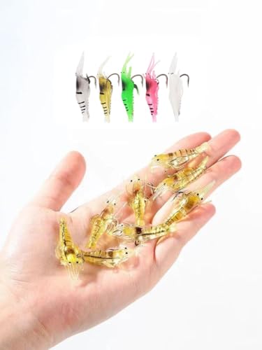 40PCS Fishing Shrimp Lures Artificial Silicone Soft Bait Set Luminous Swimbait Shrimp Fishing Lure with Hooks Fishing Tackle - color: Noctilucent2(10pcs)