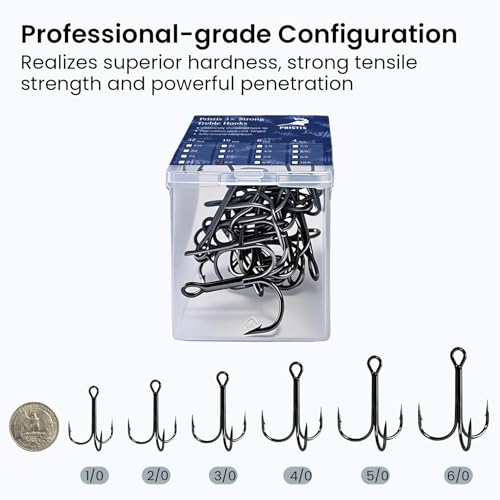 Pristis 3X Strong Fishing Treble Hooks, High Carbon Steel Sharp Barbed Tripple Round Bend Hook Kit Set for Lure Bait, Needle Point for Saltwater Freshwater Bass Trout Tuna Catfish Pike - size: 1/0 - 16 Pack