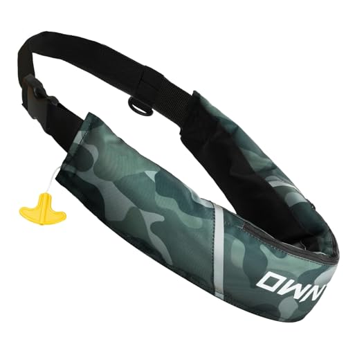 Owntop Manual Inflatable Belt Pack, Adults Swim Jacket with Blowpipe & Whistle, 24g CO2 Cylinder Included, Low Profile for Kayaking, Fishing, Paddle Sports - color: Camo Green, size: One Size