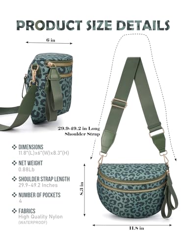 Pure Colour Crossbody Bag Bum Bag for Women,Spacious Purse Fanny Packs Belt Bag,Oversized Bum Bag (Bean Green Leopard Print Bum Bag) - color: Bean Green Leopard Print Bum Bag