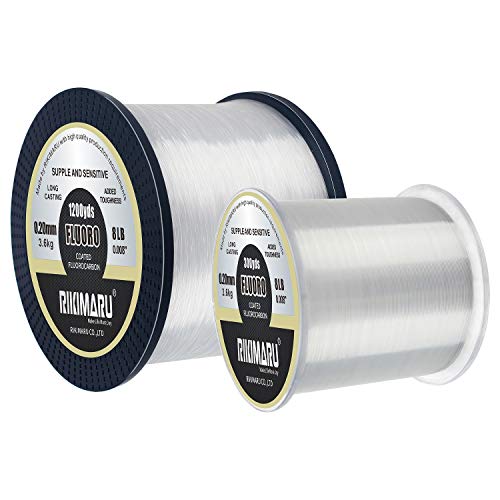 RIKIMARU Fluoro Fishing Line, 100% Soft Fluorocarbon Coated Fishing Line - size: 15 lb/0.37 mm/1200 yds