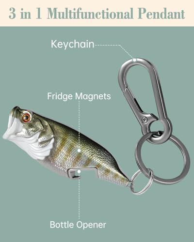 Bass Fishing Lure Keychain, Cool Bass Fish Key Chain Fishing Gifts for Men, Bass Keychains for Fishing Lovers - color: Golden Brown