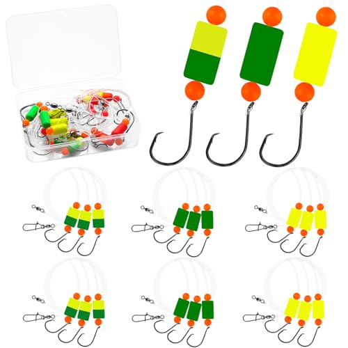 Pompano Rig Saltwater Surf Fishing Rigs – Double Drop Leader Rigs with Hooks, Floats, Beads & Snap – Easy Pre-Tied Terminal Tackle for Pompano, Whiting, Redfish - color: Assorted Colors–D, size: 6 Pack