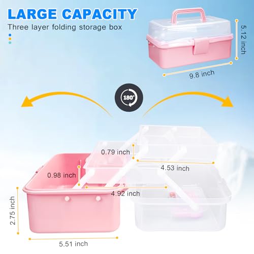 10Inch Tackle Box Organizer and Storage,Three-Layer Sewing Box With 2 Trays | Craft Organizers and Storage,Medicine Storage Box With Handle For Nail、Makeup、Diamond Painting、Building Blocks - color: PINK