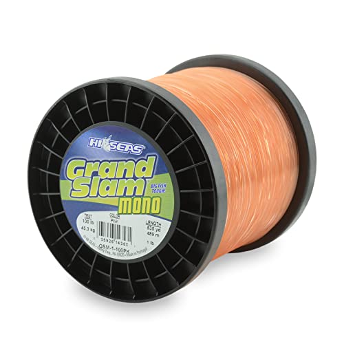 HI-SEAS Grand Slam Monofilament Fishing Line - Strong & Abrasion Resistant in Clear, Pink, Green, Smoke Blue, Fluorescent Yellow Freshwater & Saltwater - 1 lb Spool - color: Pink, style: 100 Lb Test, 1.00 Mm Dia, 535 Yd