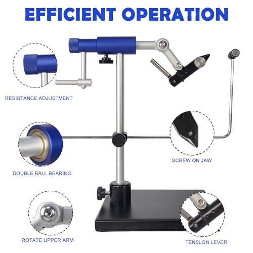 Aventik TrueGrip Fly Tying Vise with 360° Rotary Function – Smooth Ball Bearing System, Adjustable Tension, Durable Hook Jaws (Fits 26 to 4/0) - color: Blue, size: Vise with Clamp & Base