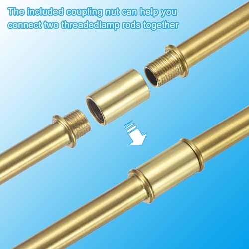 PATIKIL Straight Pipe Lamp Stems Rod Kit, 4 Set M10 Carbon Steel 50mm(1.97") Long Double End Thread Rod with Coupling Nuts Sleeve Connector for Table Lamps Chandeliers,Copper - color: Copper, size: 50mm(1.97")