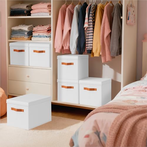 Homsorout Storage Bins with Lids - Large Fabric Closet Bins with Lid, 5 Pack Clothes Organizers and Storage, Collapsible Stackable Cube Basket for Home, Office, Dorm, White - color: White, size: XL(5-Pack)