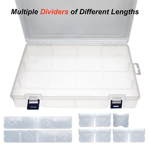 2 Pieces Fishing Tackle Box, PP Storage Box, Tackle Boxes Organizer with Removable Dividers, Clear Transparent Storage Trays for Fishing Lures, Baits, Hooks, Sinkers 11.8 * 7.9 * 2.3 Inch
