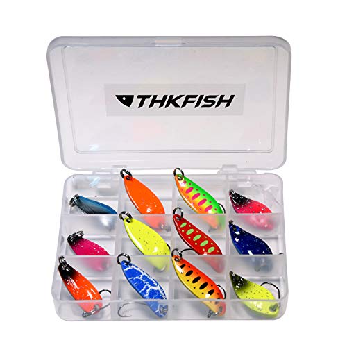 THKFISH Spoon Fishing Lures for Trout Spoons Hard Baits Single Hook Trout Lures Metal Fishing Lures for Char Perch 12Pcs/20Pcs/15Pcs - color: 12pcs