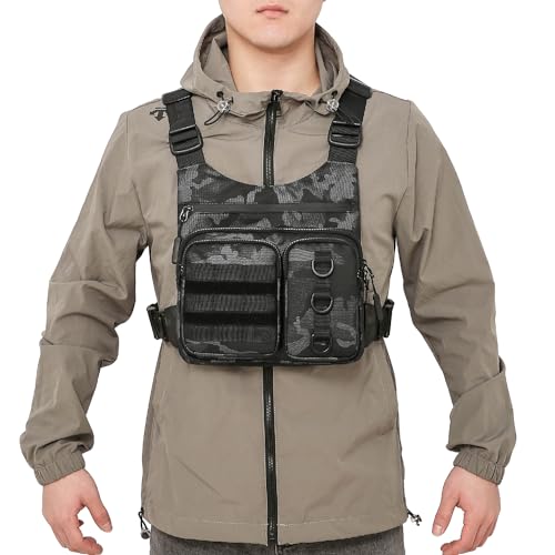 Criuage Outdoor Chest Bag for Men, Lightweight Adjustable Running Vest, Water Resistant EDC Chest Pack with Water Bottle Pocket, Breathable Back Pad for Hiking Cycling Fishing Travel (Camo) - color: Camo