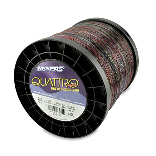 HI-SEAS Quattro Monofilament Fishing Line - Low-vis 4 Color Camo, Strong & Durable Performance Saltwater Main Line - style: 150 Lb Test, 1.30 Mm Dia, 1525 Yd