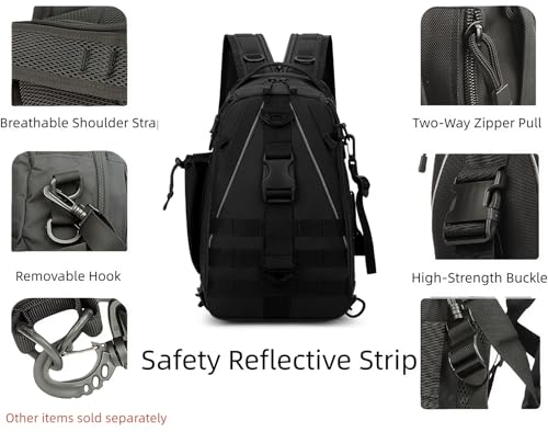 Tactical 10L MOLLE Bag for Fishing Trekking Survival Camping Fitness | Multiple independent pockets, tackle box slots,High-strength nylon,Multiple independent pockets, tackle box slots - color: Black
