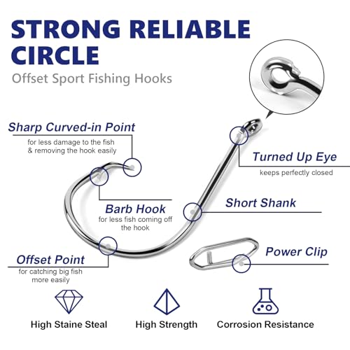 UCEC Circle Hooks Fishing Hooks 2X Strong Offset Circle Hooks Saltwater Black High Carbon Steel Octopus Catfish Hooks Fishing Gear Tackle 150pcs/ 240pcs - Size:#1 1/0 2/0 3/0 4/0 5/0 6/0 8/0 - color: Silver Assortment, size: 160+30pcs Clips 2/0 3/0 4/0 5/