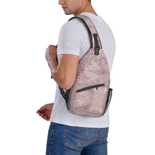 Leopard Print Sling Bag for Women - Elegant Rose Gold Texture Foil Effect Crossbody Bag - Casual Chest Shoulder Backpack Travel Daypack - color: Leopard Skin Rose Gold