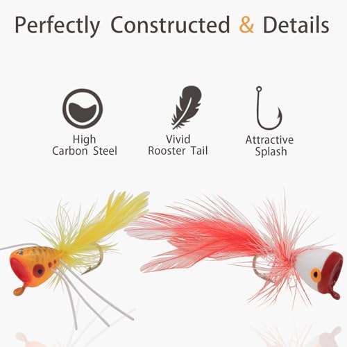 Fly Fishing Poppers, Topwater Fishing Lures Bass Crappie Bluegill Sunfish Panfish Trout Salmon Perch Steelhead Flies for Fly Fishing Bass Panfish Bluegill Trout Salmon - color: 10pcs-new design