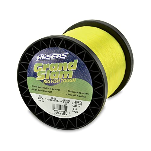 HI-SEAS Grand Slam Monofilament Fishing Line - Strong & Abrasion Resistant in Clear, Pink, Green, Smoke Blue, Fluorescent Yellow Freshwater & Saltwater - 2 lb Spool - color: Flourescent Yellow, style: 50 Lb Test, 0.70 Mm Dia, 2120 Yd