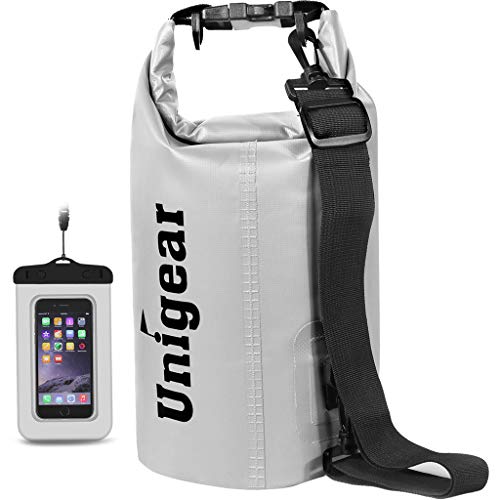 Unigear Dry Bag Waterproof, 2L/5L/10L/20L/30L/40L Floating and Lightweight Bags for Kayaking, Boating, Fishing, Swimming and Camping with Waterproof Phone Case - color: White, size: 5L