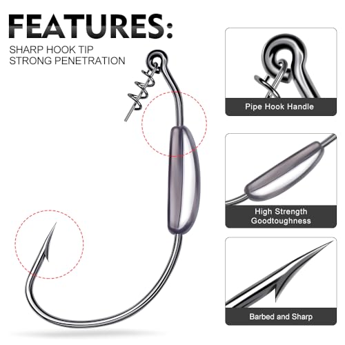 Fishing Hooks for Bass Fishing - 100pcs EWG Offset Worm Hook Texas Rig Hooks for Freshwater Saltwater Size 1/0 2/0 3/0 4/0 5/0 - Soft Lures Worms Plastics Bait Fishing Hook with Tackle Box - color: Weighted Swimbait Hooks, size: 1/0-25pcs
