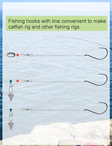 Pre-Rigged Fishing Hooks with Steel Wire Leader, Saltwater 30pcs Catfish Octopus Hooks Rig Anti-Bite Stainless Steel Trace Trout Hooks - color: 4/0, 30 Pcs
