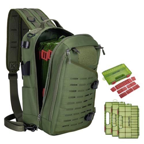 Goture Green Tackle Bag with 3600 Trays, Rod Holder 900D Fishing Tackle Storage Bag for Kayak, Shore Fishing - color: Green, style: 900d Water-resistant Oxford Backpack + (3)3600 Trays