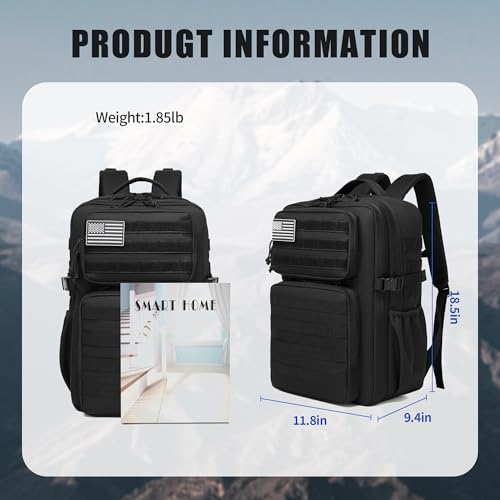 Wotony Military Tactical Backpack for Men Waterproof Daypack 3 Day Assault Pack Molle Bag with Water Bottle Holder - color: Black, size: 35L