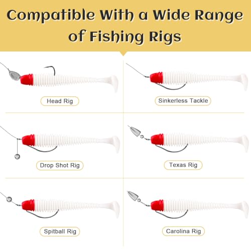 30pcs Soft Plastic Fishing Lures Paddle Tail Swimbaits Soft Baits Lure for Bass Crappie Trout Shad Freshwater Saltwater Fishing Mixed 3.5 Inch 4.7 Inch Swim Bait Kit with Box - color: White, Red