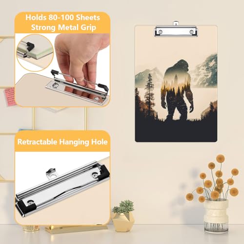 Bigfoot Clipboard, Mountain Landscape Decorative Clip Board with Metal Clip Cute Plastic Clipboards A4 Standard Size 8.5" x 12.5" for Nurses, Students, Office - color: Bigfoot