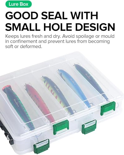 Realure Double Sided Lure Box with Handheld,4.5x17x20cm Small Fishing Lure Box,Sea Fishing Tackle Box,for Hard or Soft Lures,Diving Floating Sinking Skirted Topwater Lures,10 Grids (Transparent)