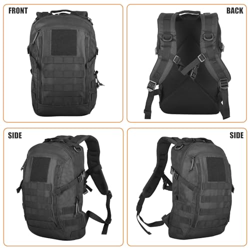 Small Tactical Hiking Backpack, 12L MOLLE Bookbag Daypack for Travel | MOLLE webbing expands carry options;compact,lightweight design fits hiking,school,camping,travel and daily use - color: Black