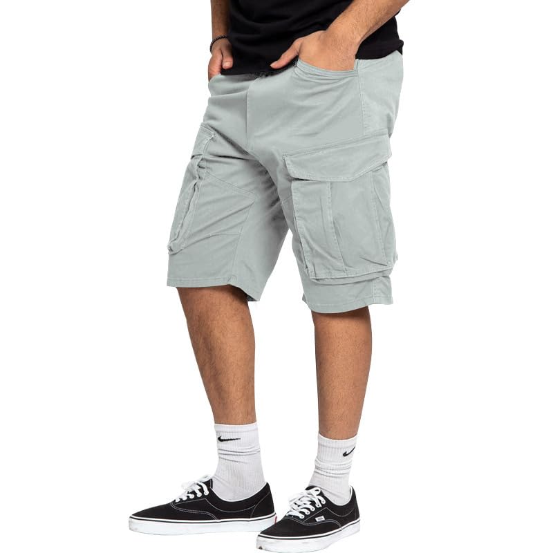 Mens Summer Casual Cargo Shorts Fashion Lightweight Loose Fit Short Pants Drawstring Elastic Waisted Outdoor Shorts - color: Light Grey, size: 4X-Large