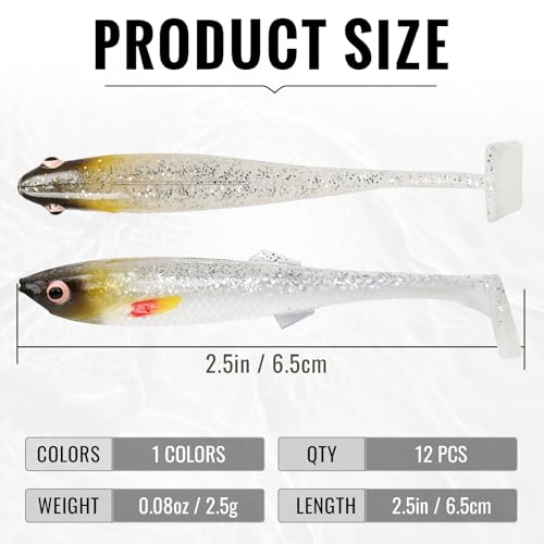 TRUSCEND Shadtale Easy Catch Soft Fishing Lures with BKK Hooks - Trembly Sinking and Vibrating Swim for More Bites, Pre-Rigged Swimbaits for Bass, Trout, Crappie, Walleye, Freshwater Saltwater Fishing - color: F0-2.5",0.08oz,12pcs