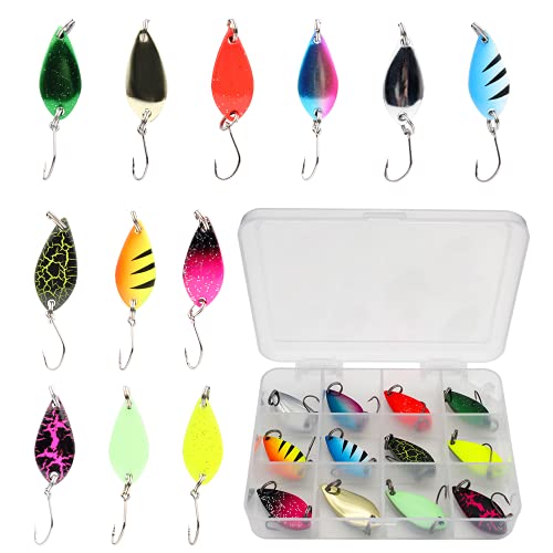 Fishing Lures,Fishing Spoons, Colorful Casting Fishing Spinner Hard Baits Tackle Single Hook for Trout Bass Salmon Freshwater Saltwater with Metal Hooks - color: 12pcs Multiple Colors