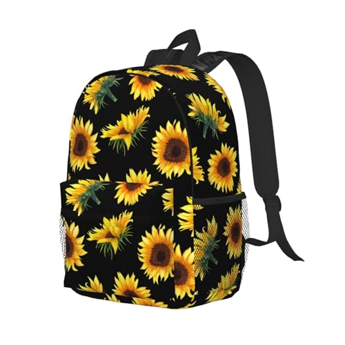 Sunflower Flower Floral Black 15 Inch Backpack Laptop Travel Bag For Men Women With Multiple Pockets Casual Hiking Gym Sport - color: Sunflower Flower Floral Black