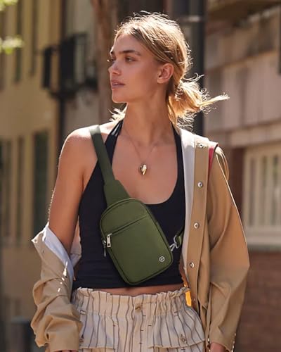 CHOLISS Small Sling Bag for Women and Men, Crossbody Bags Trendy Fanny Packs Chest Bag with Extended Strap - color: C03 Green - Upgrade